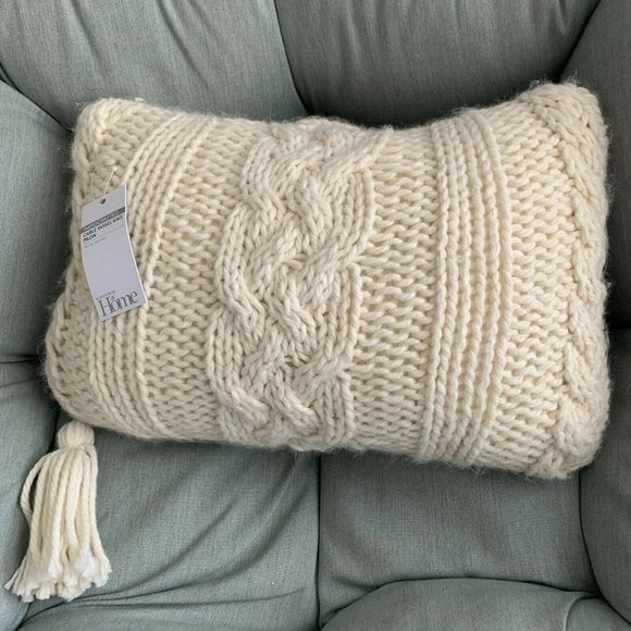Nordstrom At Home Light Blue Cable Knit Pillow Decorative  NWT! Nordstrom at Home Cable Tassel Knit Pillow
